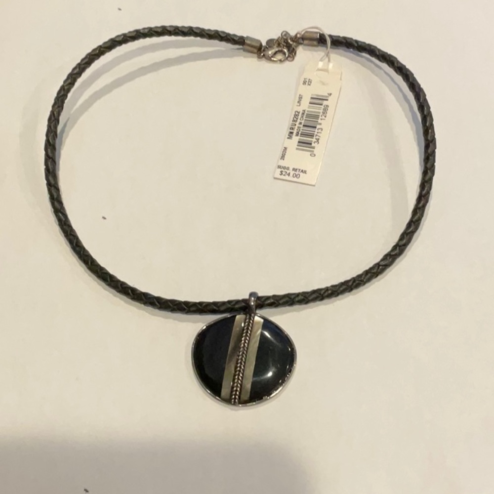 Rope necklace with black and silver pendant